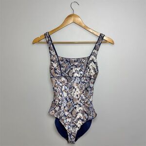 BECCA Navy, White and Brown Snakeskin-Print One-Piece Swimsuit